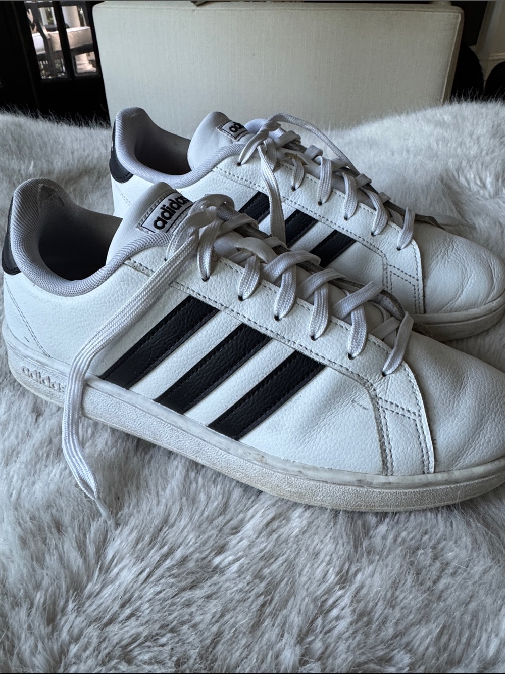 adidas Men’s White Sneakers with Black Stripes